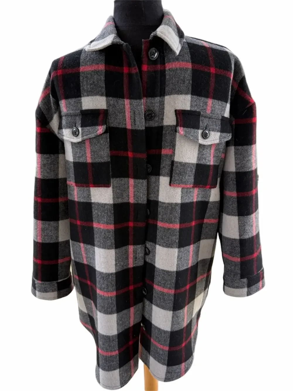 GAP Kids Plaid Wool Shacket Oversized Size XXL Jacket Unisex Red Black Gray
